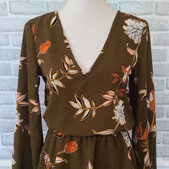 Buckle Willow & Root Blouse Open Back Long Sleeve Peplum Boho Ruffled L Brown - Picture 9 of 9